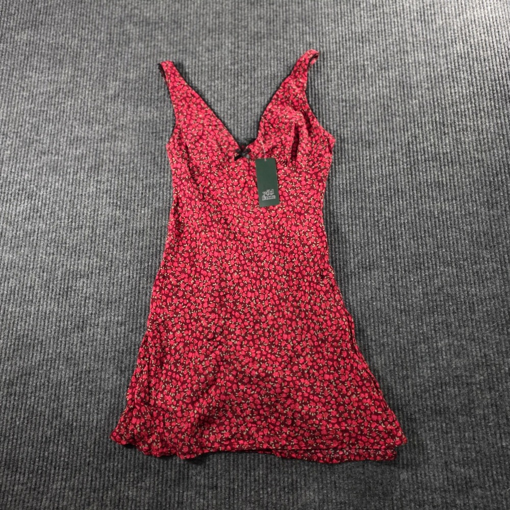 Wild Fable Red Floral V-Neck Mini Dress Lace Trim XS NWT